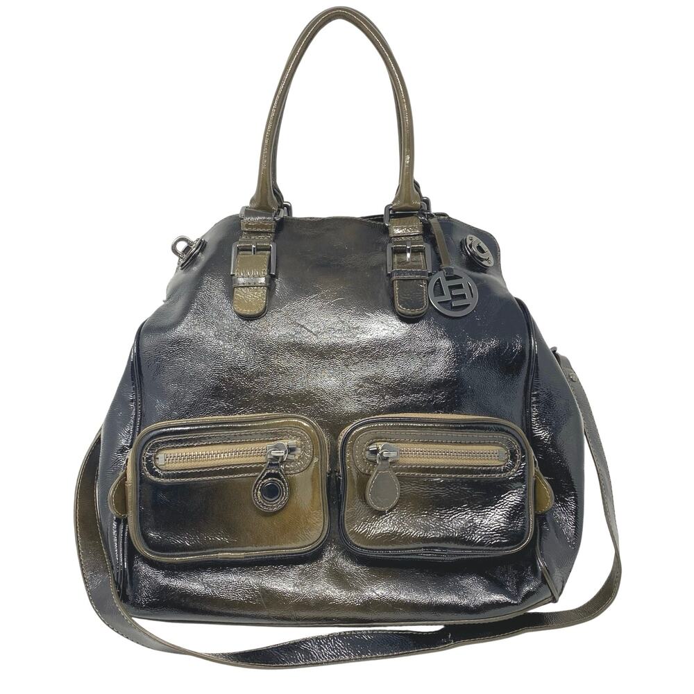 Elliott Lucca Black and Green Ombre Cow Leather Shoulder Bag